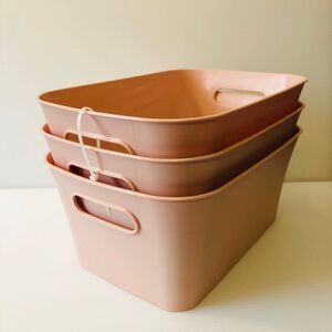 Mainstays 3-Pack Small Plastic Storage Bins, Soft Pale Blush Ballerina Pink